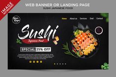 the sushi restaurant website is displayed on a black background