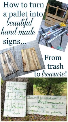 the instructions for how to turn a pallet into beautiful handmade signs from trash to treasure