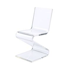 a clear plastic chair sitting on top of a white floor