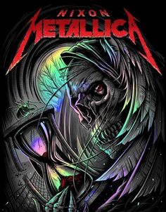 a poster with an image of a demon in the center and text that reads metalica