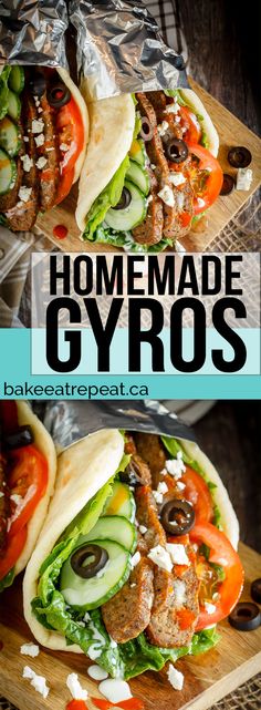 homemade gyros with meat, lettuce and tomatoes