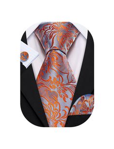 PRICES MAY VARY. ❥ Perfect collocation-Necktie+handkerchief+cufflinks, easy-matching for all dress shirt and suit! ❥ Normal Size-3.35 inches*59 inches of tie; 9 inches x 9 inches of pocket square,best size for men. ❥ Excellent Material-Stainless steel for cufflinks& silk for tie and hanky,1200 stiches woven craft to guarantee durability and wearability.You can feel the different texture on it. ❥ Pattern Design-Elegant flower design makes you out of ordinary; wearing floral ties in all formal&inf Elegant Multicolor Suit And Tie Accessories For Wedding, Elegant Multicolor Wedding Suit And Tie Accessories, Elegant Multicolor Formal Sets, Elegant Formal Orange Sets, Elegant Orange Formal Sets, Men Handkerchief, Cuff Links Wedding, Floral Ties, Just Saying Hi