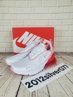 Nike Air max 270 (GS) 'White Pink Glaze' White/Pink 943345-108 Size 6.5Y = Women's Size 8 NEW. Condition Is "New With Box" 100% Authentic. Nike Air Max 270 White Pink, Nike Air Max 270 South Beach, Nike 270s, Pink Nikes, Air Max 270, Nike Air Max 270, Adidas Gazelle Sneaker, Air Max, Nike Air Max