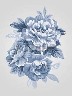 blue and white flowers on a gray background