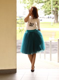 "Women tulle skirt from soft tulle for special occasion. Skirts are made from 4 - 6 layers tulle and soft lining. Elastic waistband for perfect fit and comfort. Each item are handmade and excelent quality. Usually tulle skirt sewing takes about 1 week. Shipping to US - 5 till 7 days, to UK - 4 till 7 days. If you need skirt for a specific date, please write it in the order notes. In first picture model is 5.5ft (1.67 m) tall and wears 24\" (61cm) skirt length (6 layers). The length of the skirt Green Tulle Skirt For Party, Tulle Lined Flared Skirt, Summer Fitted Tulle Skirt, Summer Tulle Midi Skirt, Tulle Mini Skirt Petticoat, Full Tulle Skirt Fabric, Mini Tulle Skirt Petticoat, Elegant Summer Tulle Skirt Fabric, Mini Tulle Petticoat With Tulle Skirt