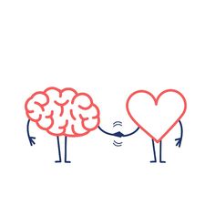 two people holding hands with a heart and brain