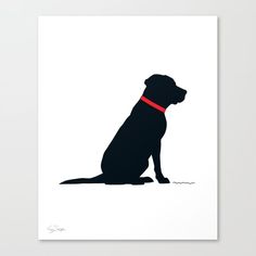 a black dog with a red collar sitting on the ground art print by design express