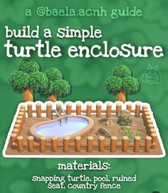 a poster with an image of a turtle in a pool and trees on the other side