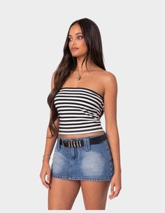 This Tube Top Is The Ultimate Way To Achieve Great Style. Pair It With Any Shorts For A Leisurely Vibe, Or Rock It With Your Fave Pair Of Jeans During The Colder Months. Tube Top. Striped Fabric. 45% Cotton, 45% Polyester, 10% Spandex. Model Wears Size S. Model Height Is 5'7. Item Care: Wash With Similar Color. | Edikted Alta Striped Tube Top Cute Tube Tops, Recreate Outfits, Visionary Fashion, Striped Tube Top, Tube Tops, Swimwear Dress, Striped Fabric, Cropped Tube Top, Striped Fabrics