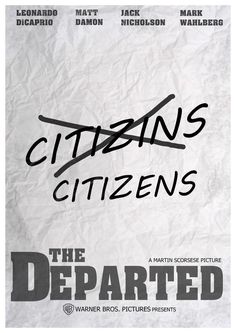 a movie poster with the words citizens citizens written in black ink on white paper behind it