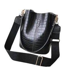 Pursh Collection Purse Black Rita Real Leather Bags, Bucket Handbags, Pu Leather Bag, Crocodile Leather, Leather Bucket Bag, Shoulder Messenger Bag, Bag Women, Chanel Handbags, Vintage Leather