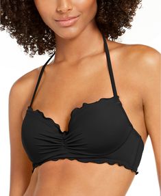 SUNDAZED Solid Nixie Bra Sized Ruffle Edge Halter Bikini Top, Created For Macy's & Reviews - Swimwear - Women - Macy's Halter Tops, Cheeky Bikinis, Swim Top, Bra Sizes, String Bikinis, Things I Want, Women's Clothing, Queen, Spandex