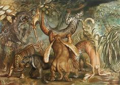 an animal painting with many different types of animals