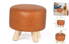 the foot stool is made out of wood and leather