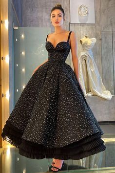 Ankle Length Evening Dress, Tea Length Prom Dress, Black Ball Gown, Ruffle Prom Dress, Princess Prom Dresses, Black Dress Formal, Black Prom Dress, Black Prom, Dress Princess