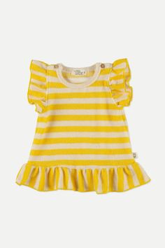 Organic toweling stripes baby dress – Cozmo Flutter Sleeves