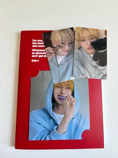 an image of two young men in the same photo on a piece of red paper