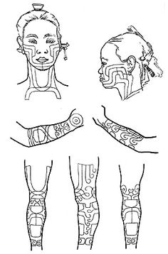 four different types of tattoos on the arms and legs, one with an image of a woman's face