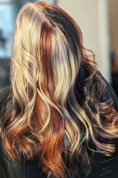 Calico Blonde Hair, Copper And Blonde, Vibrant Highlights, Calico Hair, Chunky Highlights, Hair Dyes, Blonde Waves, Hair Makeover, Crazy Colour