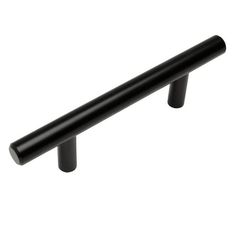 a black cabinet handle on a white background