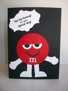 a greeting card with an image of a red apple and the words m on it