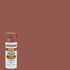 rustoleum spray paint in brown on a red background with the words, store pride primer