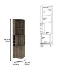 a tall bookcase with two shelves and measurements