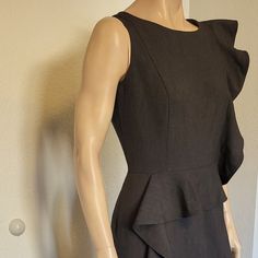 Office Wear Fit For A Ceo. This Is A New Without Tags, Grey Sleeveless Dress With Ruffles And A Back Slit. Dress With Ruffles, Grey Dress, Calvin Klein Dress, Calvin Klein Dresses, Office Wear, Womens Calvin Klein, Gray Dress, Ruffles, Sleeveless Dress