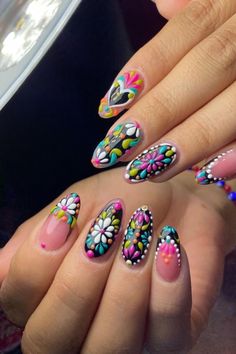 Explore 26 Mexican Nails 2024 Trends: Vibrant Designs & Artistic Flair Baby Shower Nails, Fancy Nails Designs, Acrylic Set, Cultural Celebration, Get Nails