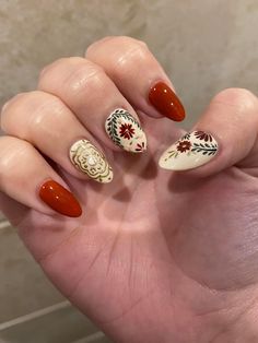 Folk Art Nail Design, Persian Nail Design, Turkish Inspired Nails, Slavic Nail Art, Scandinavian Nails Design, Santa Fe Nails, Hispanic Heritage Nails, Persian Nails