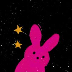 a pink bunny with stars in the background