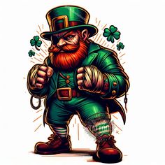 a cartoon leprezistat with shamrocks on his hat