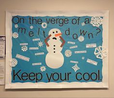 a bulletin board with a snowman on it