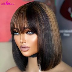 Full Machine Wigs Highlight Brown Colored Bone Straight Human Hair Bob Wigs P1B 30 Human Hair With Quick Weave Bob, Curly Crochet Hair Styles, Beautiful Black Hair, Short Hair Wigs, Straight Human Hair, Hair Color For Black Hair, Bob Wigs, Baddie Hairstyles, Crochet Hair Styles