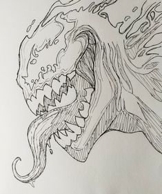 a drawing of a monster's mouth with water splashing on it and its teeth