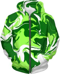 Green Psychedelic Spill Zip-Up Hoodie | BigTexFunkadelic Trippy Abstract, Be Design, Oil Spill, Kill Bill, Green Hoodie, Yellow Painting, Fabulous Fashion, Hoodies For Sale, Print Hoodie