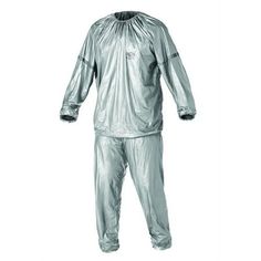 Athletic Works Promote sweating and water weight loss with the Athletic Works Sauna Suit. The suit uses your own body heat to help you shed water weight. Perfect for cardio, weight training, and more, the Sauna Suit is made of heavy-duty vinyl with elastic cuffs and waist. The pull-over top features reflective detailing for increased safety and nighttime visibility. The unisex design is great a great option for both men and women Size: XL/XXL.  Color: Silver. Vinyl Trousers, Sauna Suit, Water Weight, Golds Gym, Waist Trainer, Body Heat, Body Shapers, Weight Training, Workout Gear