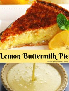 a lemon buttermilk pie on a white plate