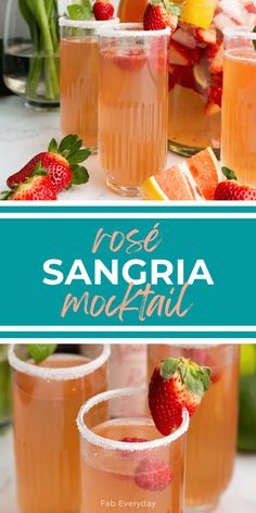 rose sangria mocko with fresh strawberries and lemons on the rim in glasses