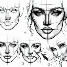 some sketches of different facial shapes and hair