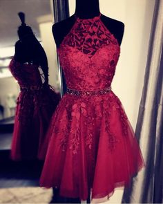 Lace Embroidery Halter Tulle Homecoming Dresses Cross BackLace Embroidery Halter Tulle Homecoming Dresses Cross Back Dress Display, Tulle Homecoming Dress, Semi Formal Dresses, Custom Size Dresses, فستان سهرة, Dresses Backless, Burgundy Dress, Lace Embroidery, Homecoming Dress