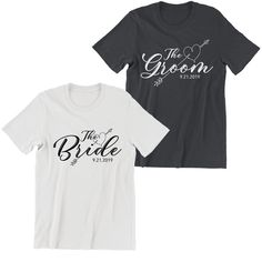 two t - shirts that say the bride and groom