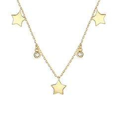 Add a celestial finishing touch to any ensemble with this 14k gold plated cubic zirconia-embellished star charm necklace. Click on this JEWELRY & WATCHES GUIDE to learn about fit, styles, materials and more! Add a celestial finishing touch to any ensemble with this 14k gold plated cubic zirconia-embellished star charm necklace. Click on this JEWELRY & WATCHES GUIDE to learn about fit, styles, materials and more! FEATURES Chain length: 16 in. Chain type: cable Clasp: lobster-claw Metal: brass Pla Star Charm Necklace, Station Necklace, Girls Jewelry, Delicate Necklace, Star Charms, Chain Link Necklace, The Galaxy, Necklace Gold, Link Chain