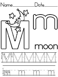 the letter m is for moon worksheet with an upper and lowercase word