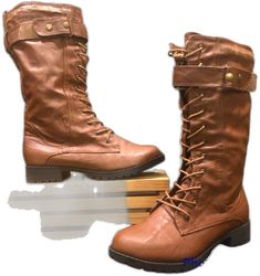 Brown Wide Calf Lace-up Boots, Brown Lace-up Boots With Wide Calf And Round Toe, Brown Wide Calf Lace-up Boots With Round Toe, Combat Style, Small Business Saturday, Style Boots, Mid Calf Boots, Velcro Straps, Lace Up Boots