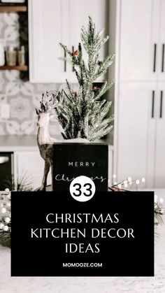 a christmas kitchen decor idea with the words merry 33 on it and a small tree