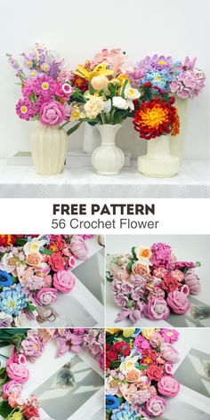 flowers are arranged in vases and placed on top of each other with the words free pattern