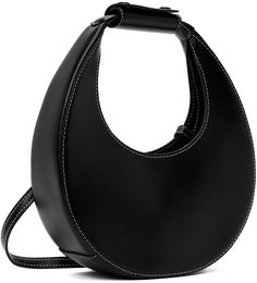 Structured buffed leather top handle bag in black. · Carry handle with detachable logo-embossed strap pad · Adjustable and detachable shoulder strap · Magnetic press-stud closure · Zip pocket at interior · Suede lining · Logo-engraved gold-tone hardware · Contrast stitching in white · H5.75 x W9 x D3 in Supplier color: Black Classic Shoulder Bag With Adjustable Round Handle, Chic Staud Shoulder Bag With Leather Handles, Staud Top Handle Bag With Detachable Strap, Staud Top Handle Evening Shoulder Bag, Staud Shoulder Bag With Leather Handles, Chic Staud Shoulder Bag With Double Handle, Staud Shoulder Bag With Leather Handles For Everyday, Staud Evening Bags With Top Carry Handle, Staud Evening Shoulder Bag With Top Carry Handle