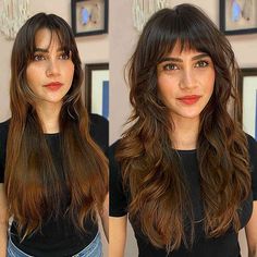 Shag Hair Long Bangs, How To Style Grown Out Bangs, Long Shag Haircut With Curtain Bangs, Grown Out Shag, Grown Out Wolf Cut, Grown Out Mullet, Shags With Bangs, Soft Shag Haircut, Long Shaggy Haircuts