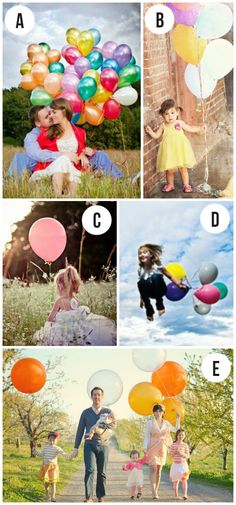 a collage of photos with balloons in the air